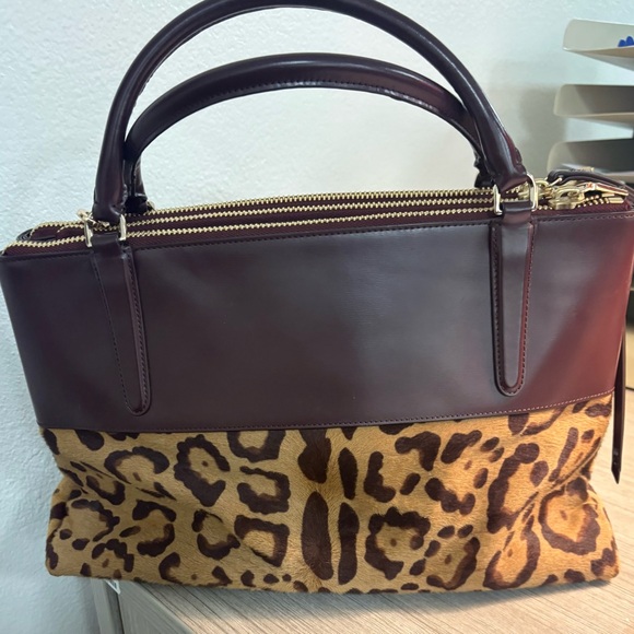 Coach Borough bag featuring leopard print hair calf with leather upper. - Picture 2 of 2